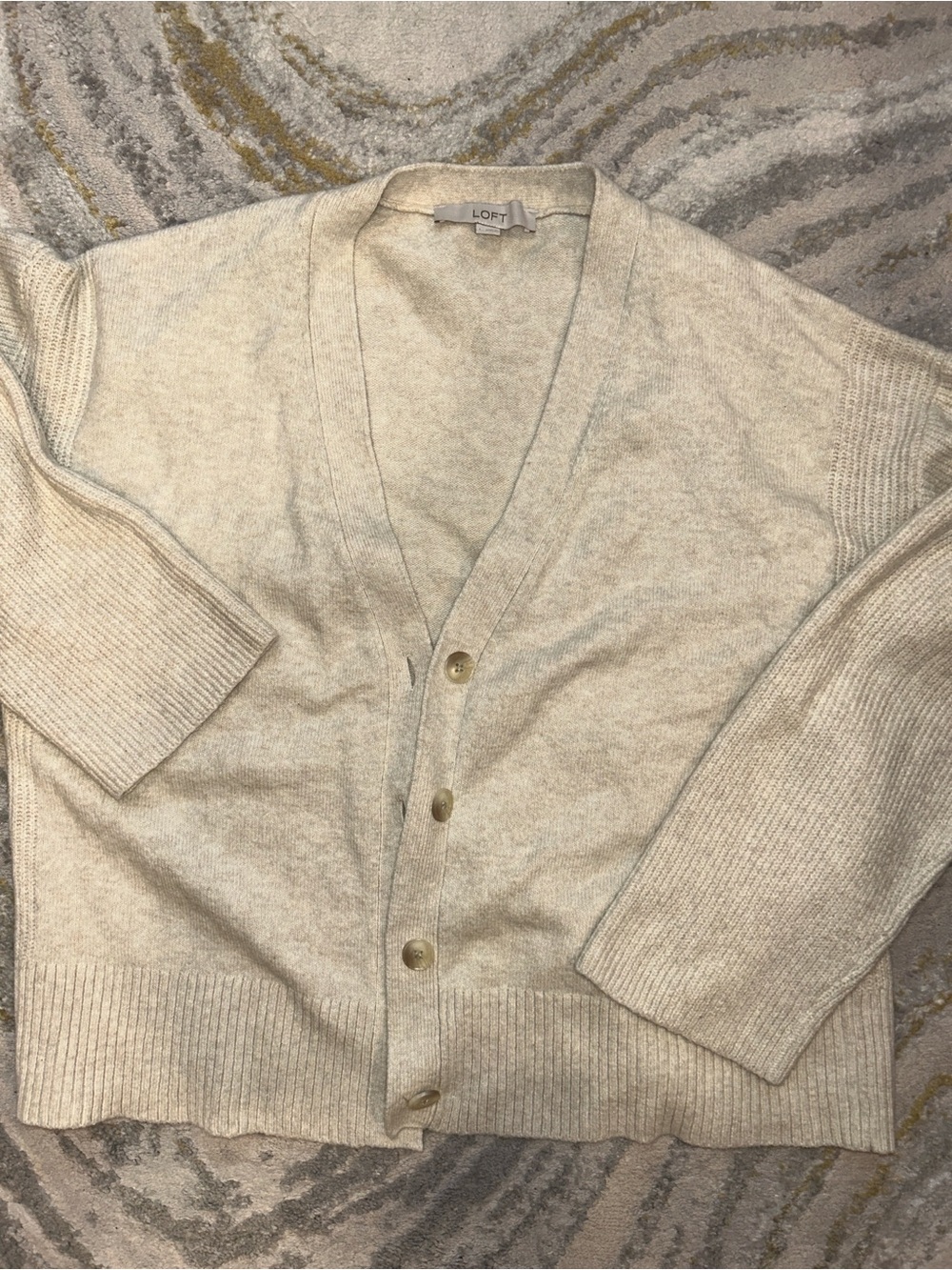 LOFT Women’s Cream V-Neck Button Cardigan - Picture 2 of 11